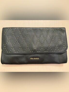 Vera Bradley Black Leather Clutch Gold Stud Leopard Chain Strap Bag Diamond